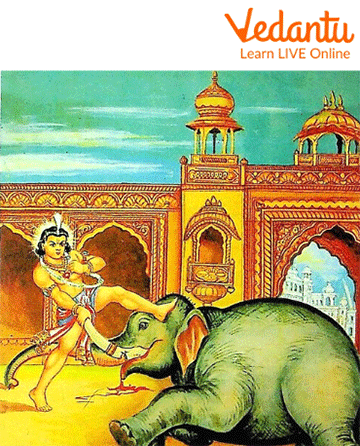 This image shows Krishna and Kuvalayapida
