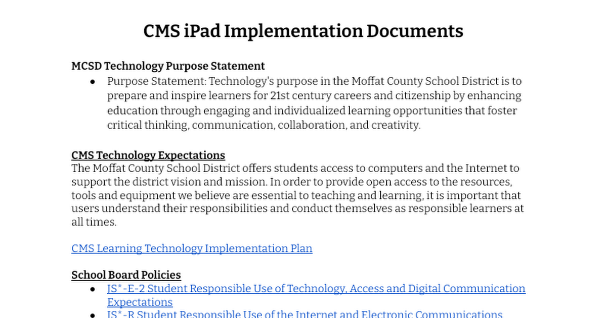 CMS iPad Implementation Documents