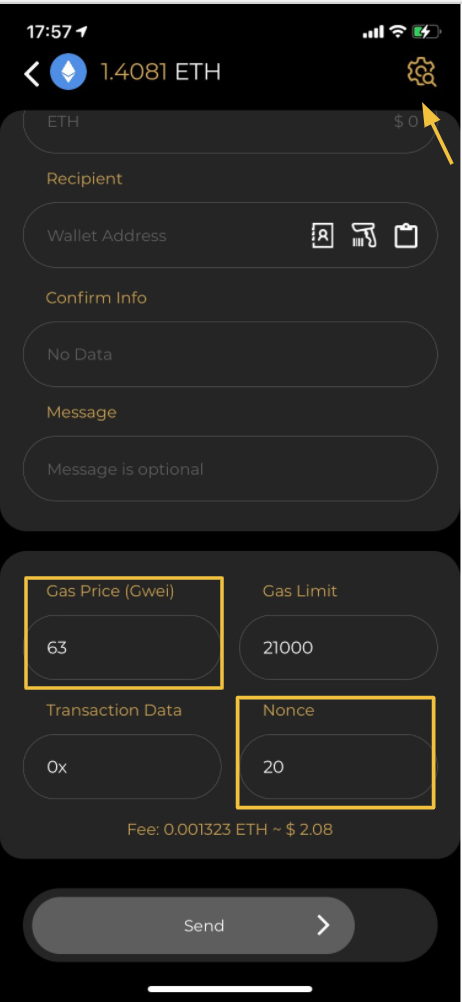 nhập số nonce giao dịch pending