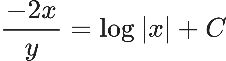 {"code":"\\begin{align*}\n{\\frac{-2x}{y}}&={\\log_{}\\left|x\\right|+C}\t\n\\end{align*}","id":"31-0-1-0","font":{"family":"Arial","size":10,"color":"#222222"},"type":"align*","ts":1604309787427,"cs":"Lh7S8jwXL9rSw44eYw91XQ==","size":{"width":129,"height":34}}