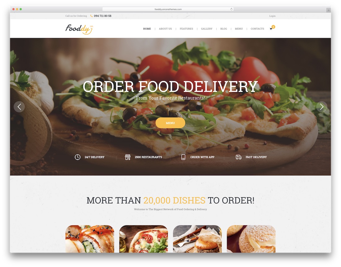 Fooddy 24/7 entrega de comida tema wordpress