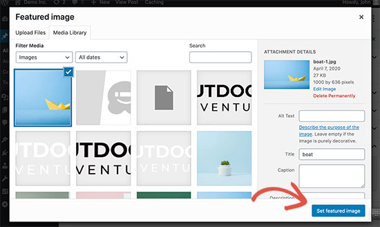 Configurando uma imagem em destaque