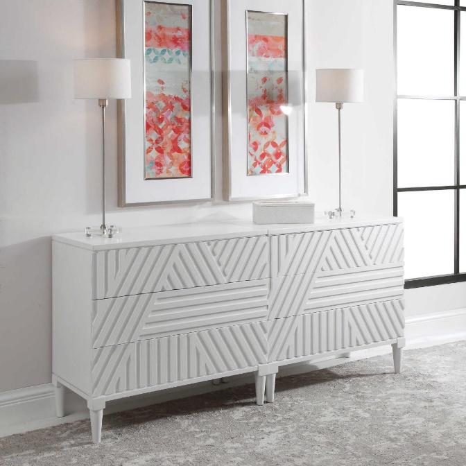 White Accent Chest with Geometric Design 