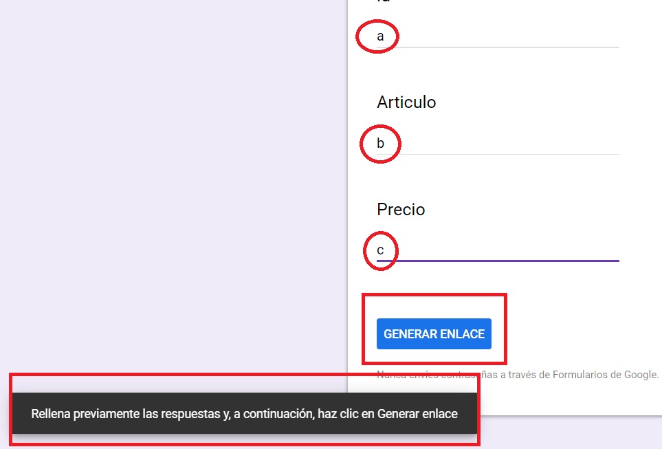  respuestas rellenas y generación de enlace