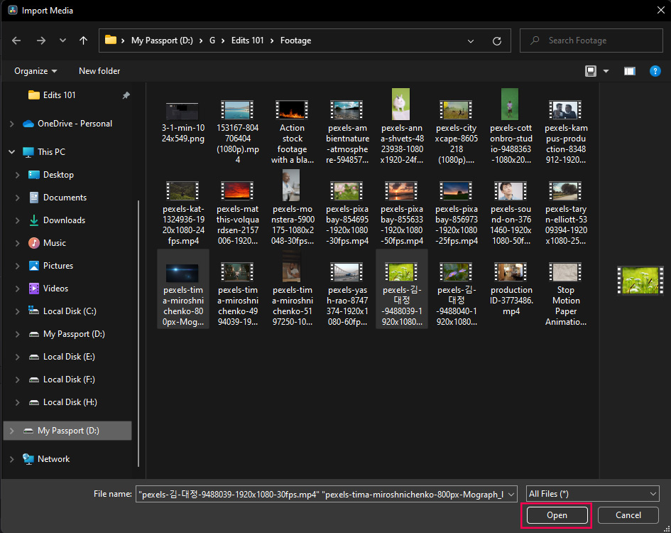 Select and open media in Davinci Resolve