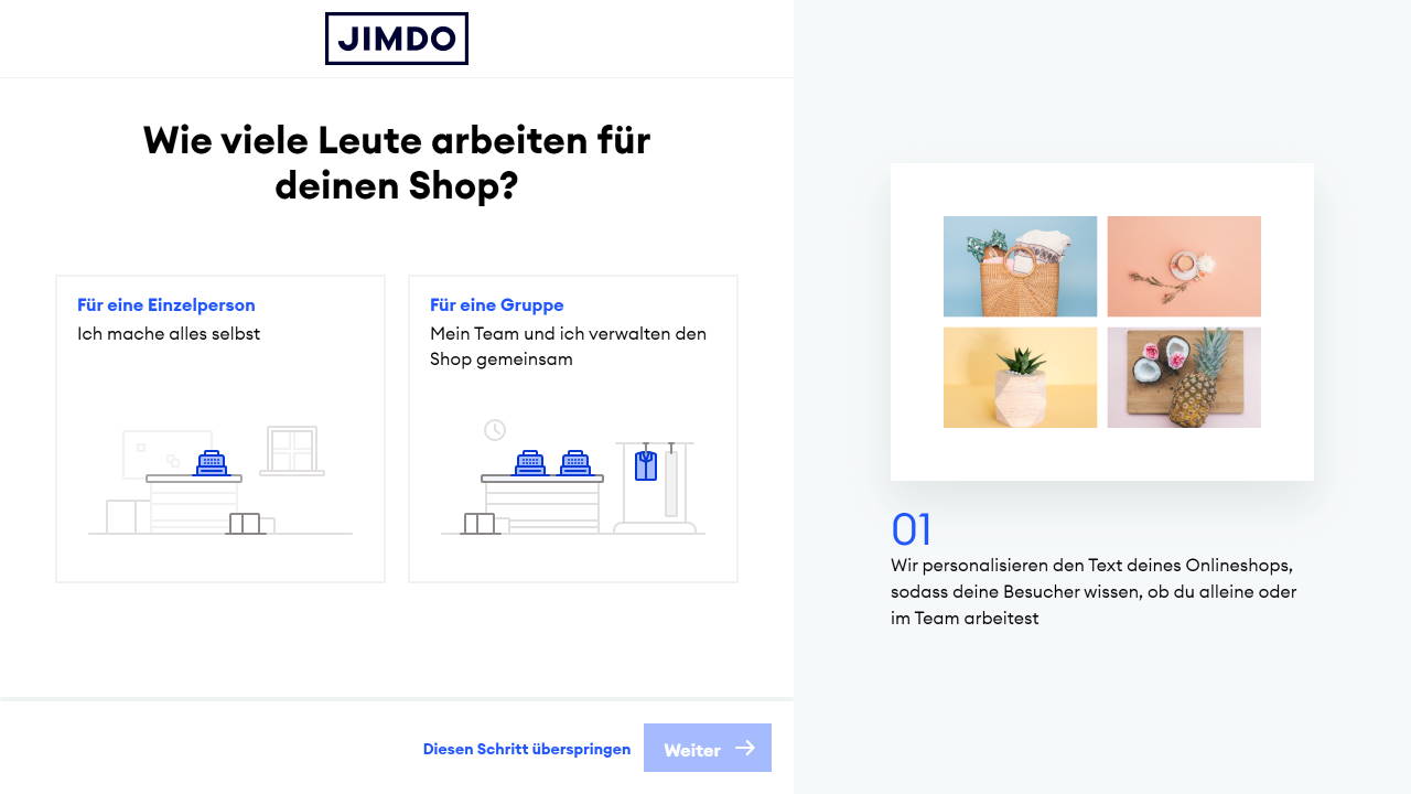 Jimdo Online Shop Einrichten Schritt 1