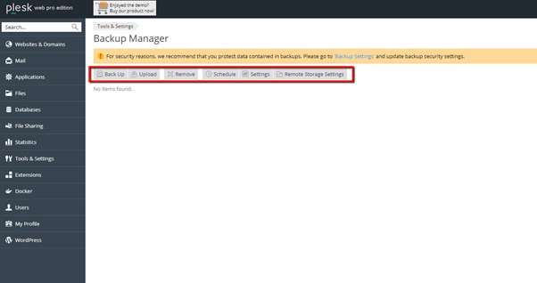 Gerenciador de Backup Plesk