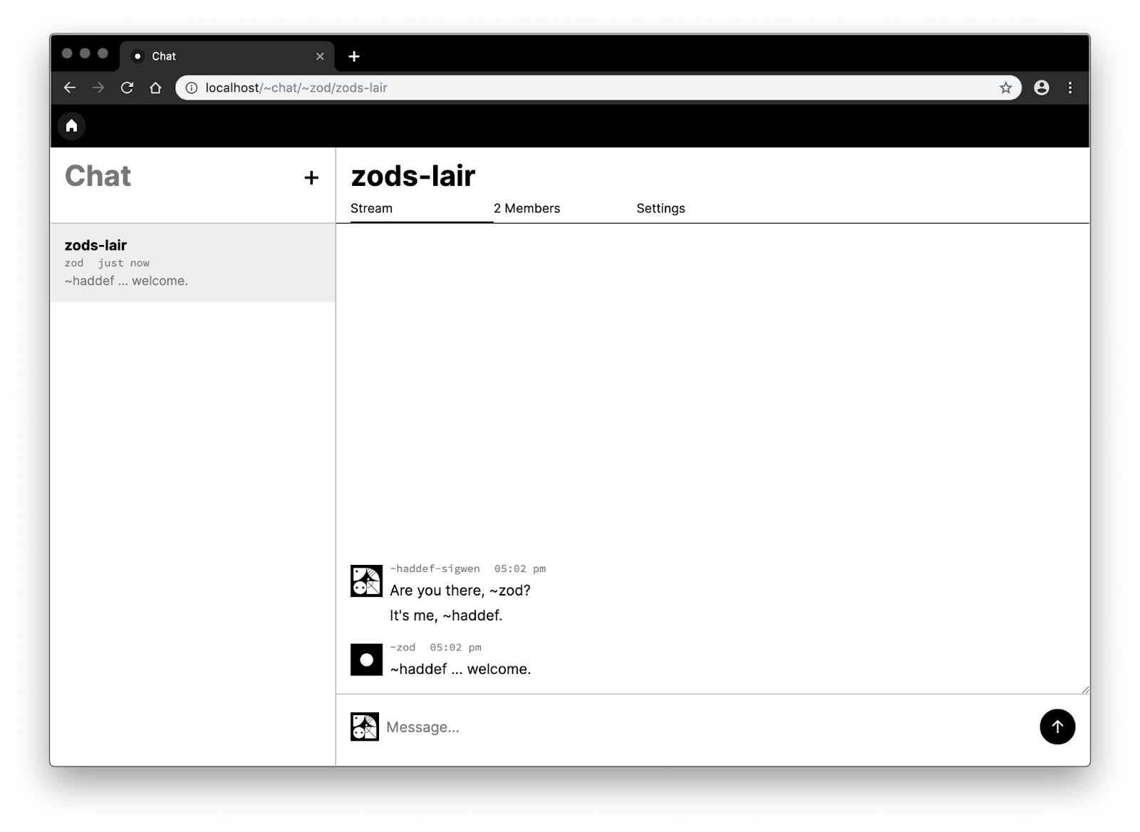 Localhost server UI from Urbit.