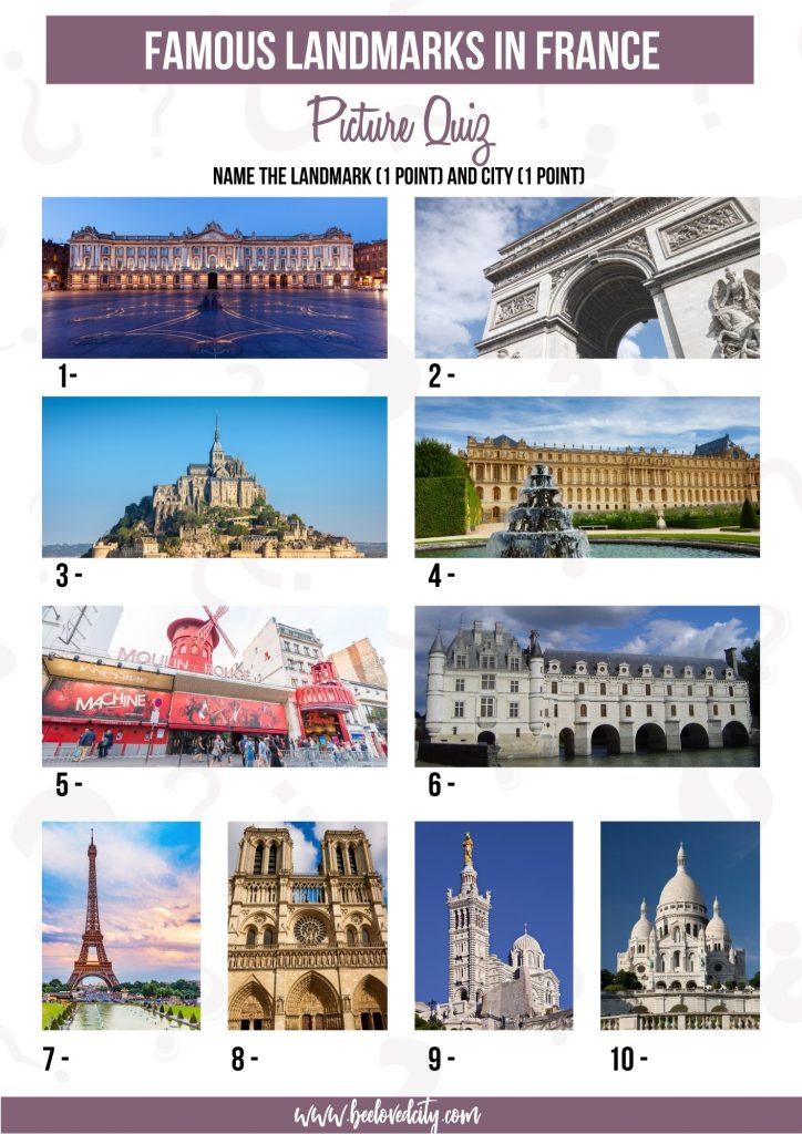 Landmarks in France Picture Quiz