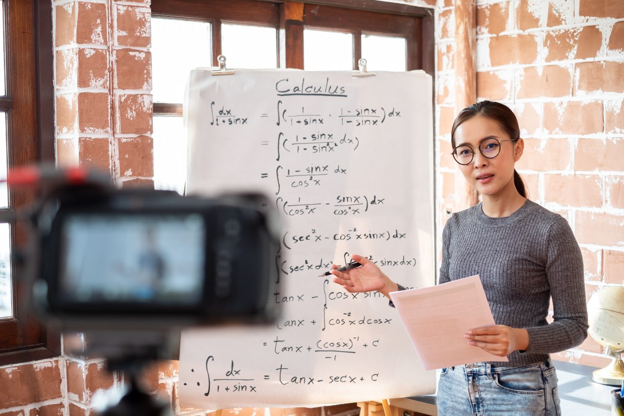 Self-learning: Woman sharing information via video