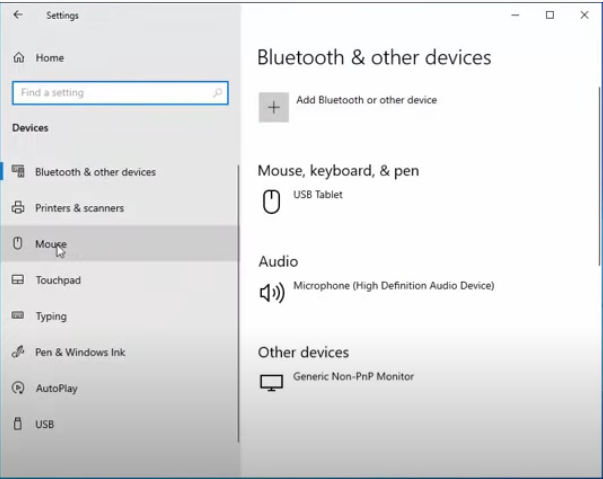 From the “Bluetooth and other devices” page select “Mouse”.