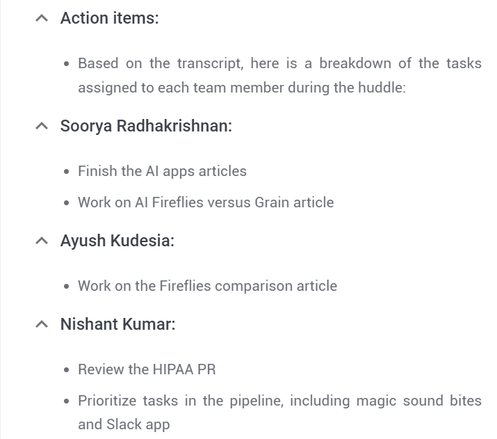 Output from Action Items super summaries app