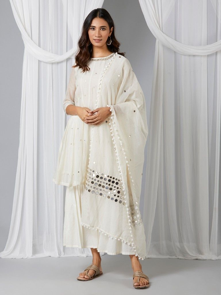 off-white-mirror-work-chanderi-kurta-with-cotton-sharara-and-dupatta-set