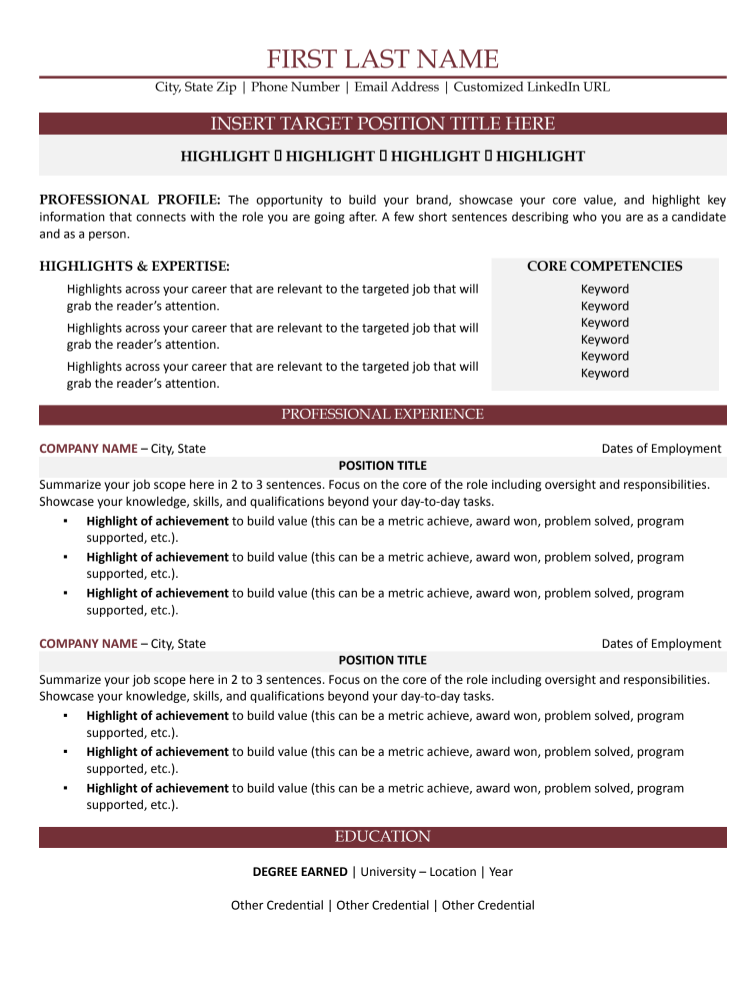 resume format example 2023