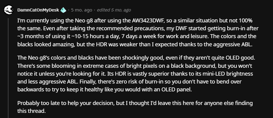 reddit user recommends neo g8 over aw3423dwf