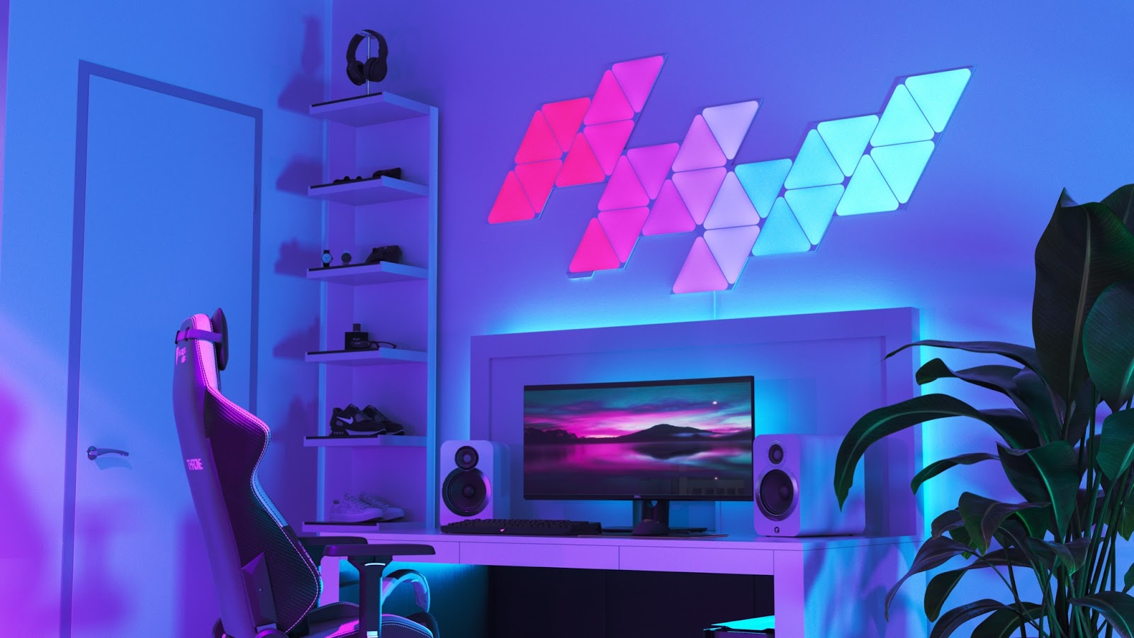 Nanoleaf Shapes Triangles light panels in gaming room setup worth the price