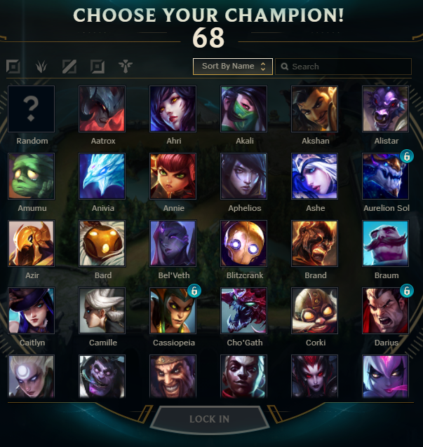 The blue lock denotes that the champion is available through the LoL weekly free champion rotation initiative.