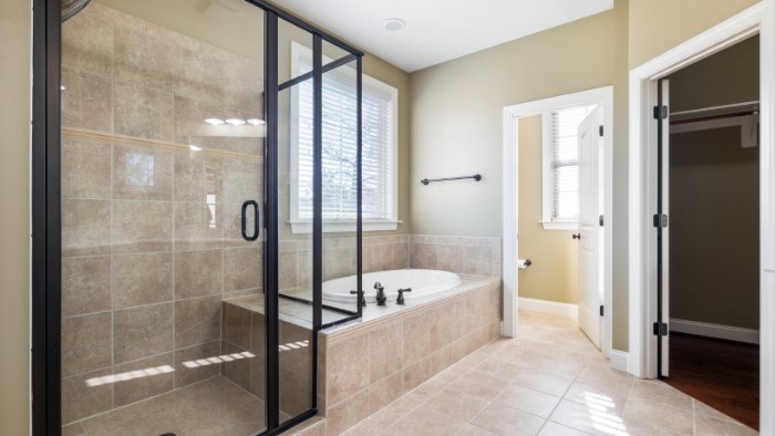 Shower with large glass doors