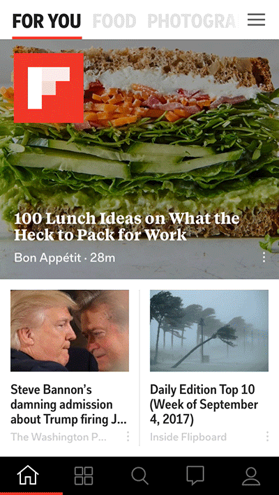 An example of Flipboard's personalised magazine catered to an individual's interests.
