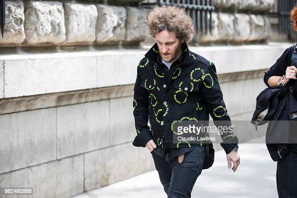 Guest, wearing Live Vlone Die Vlone denim jacket, is seen in the... News  Photo - Getty Images