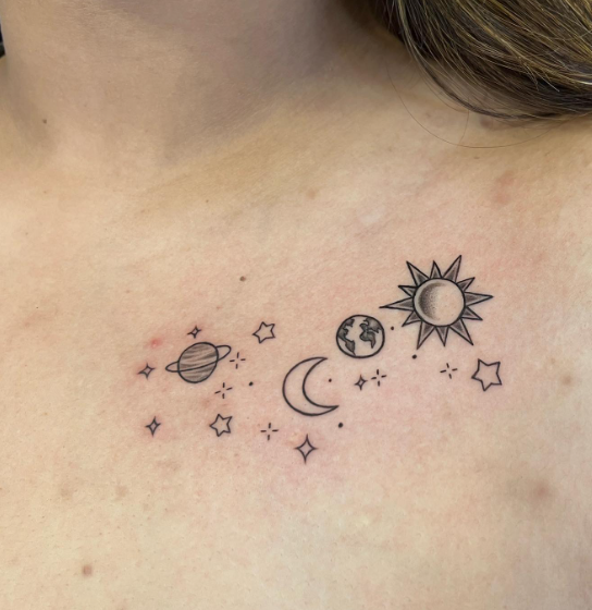 Darks And Lights Chest Tattoo For Women