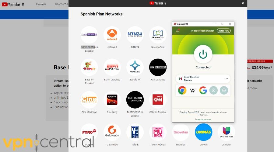 ExpressVPN Mexican server to watch YouTubeTV