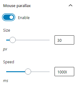 Image of how to toggle on the mouse parallax feature. Using the Parallax Effect on Your WordPress Website