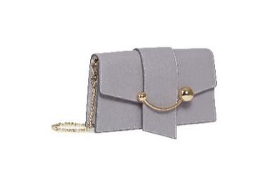 A grey purse with gold accents

Description automatically generated
