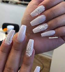 White Nails Design with Glitter