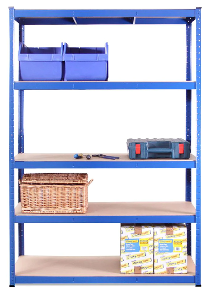 A G-Rack 5 Tier Boltless Shelving Unit (set of 2) Plus Workbench in Blue