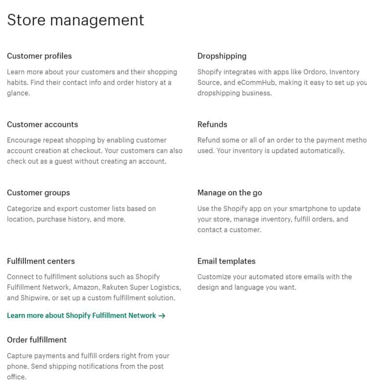 Gestion de la page de magasin Shopify