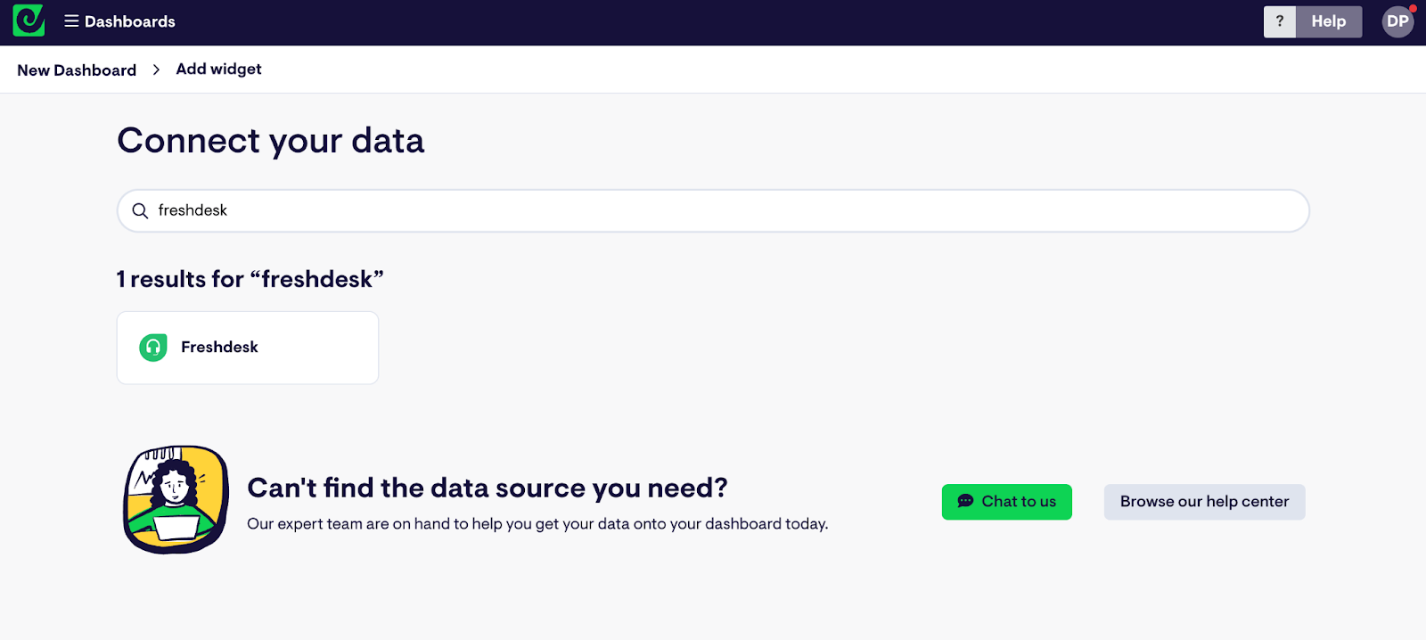 Screenshot of the Freshdesk data source in Geckoboard.