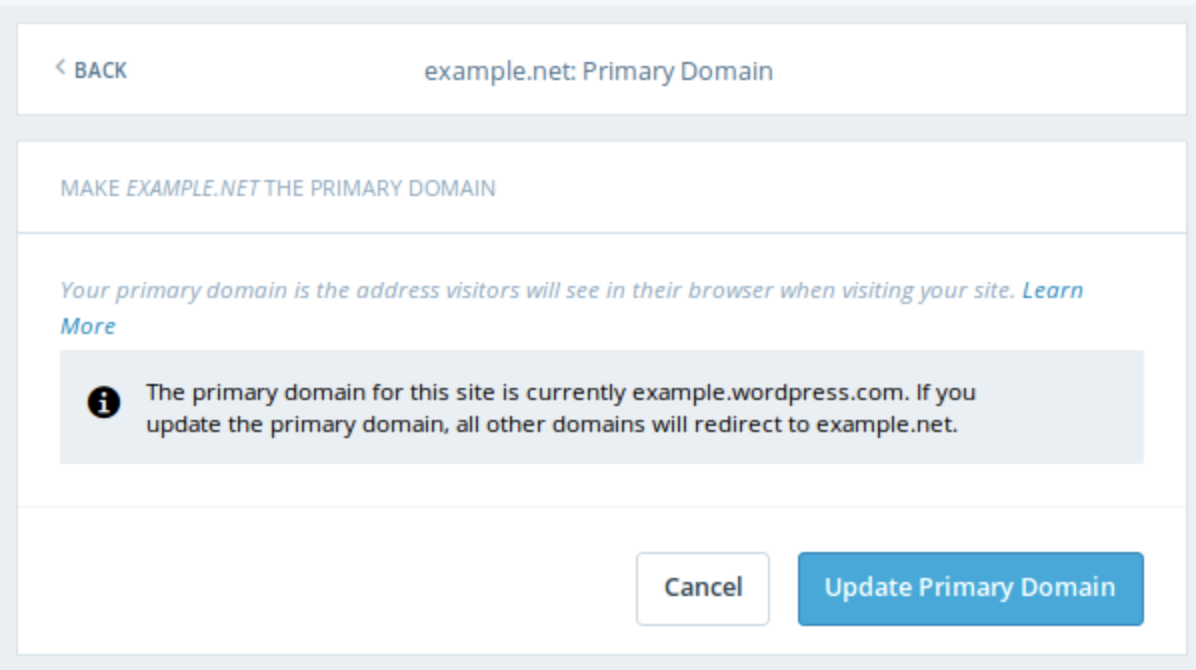 primary domain for WordPress website