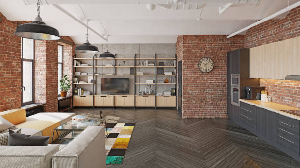 modern small open plan kitchen living room