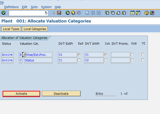 SAP Split Valuation map entry