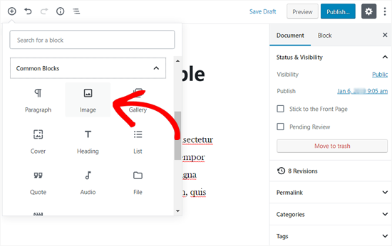 Adicionar bloco de imagem no WordPress
