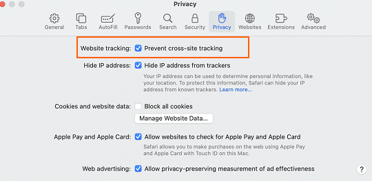 Select the "Do not track" option