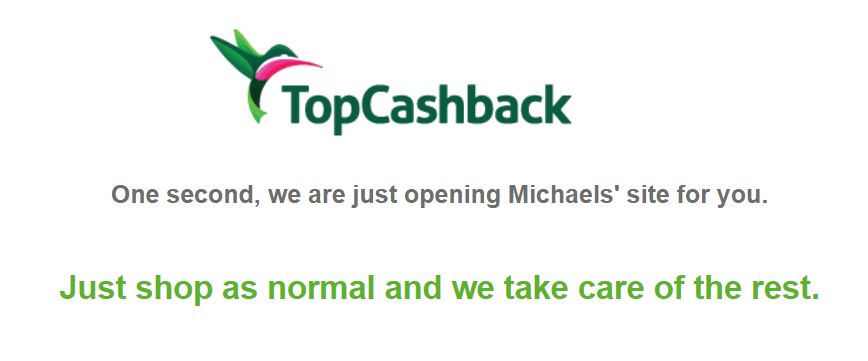 topcashback screen when clicking on an offer