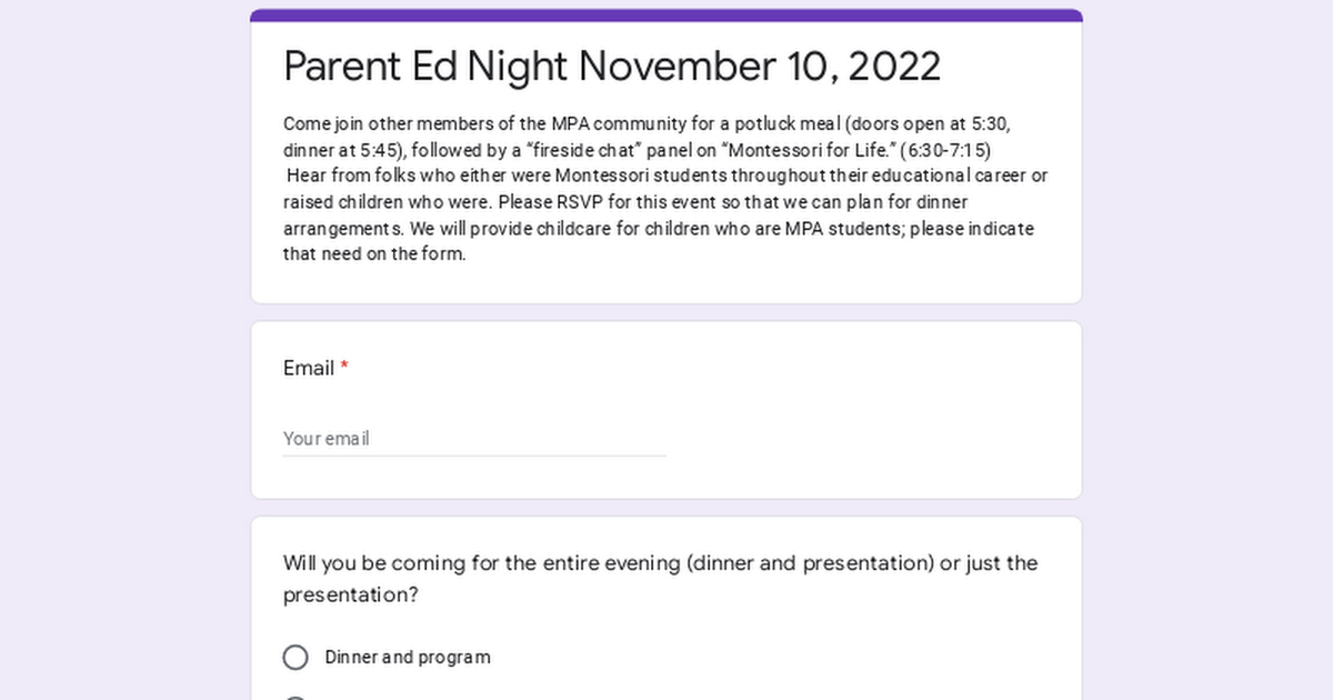 Parent Ed Night November 10, 2022