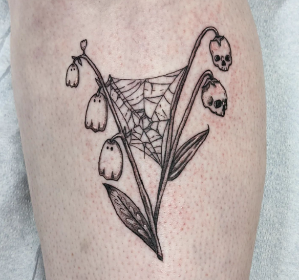 Ghost Flower Spider Web Tattoo