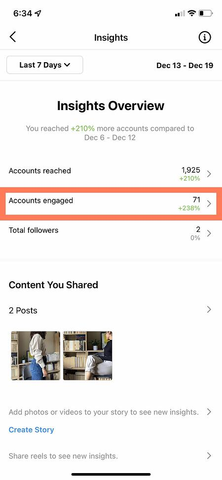 Thống kê số lượng tài khoản đã tương tác trong Instagram Insight