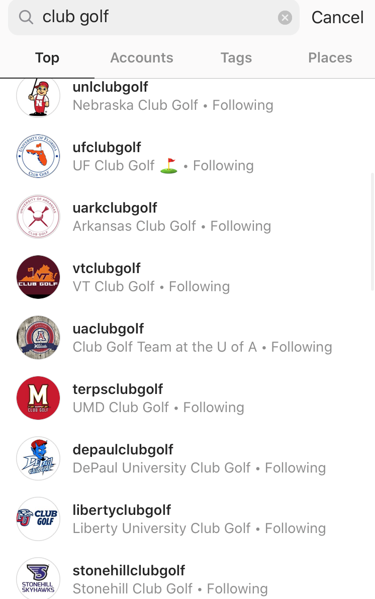 College Golf Instagram