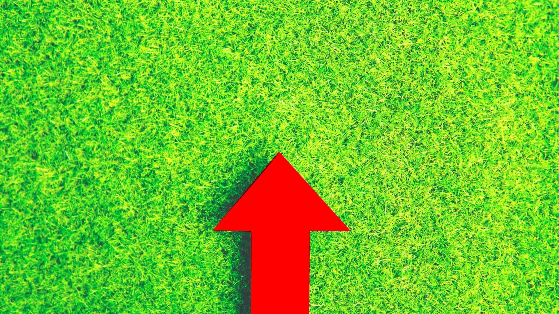 芝生と赤い上向き矢印