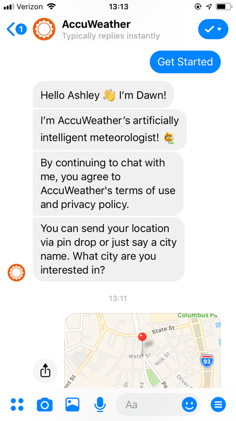 popular chatbots accuweather bot