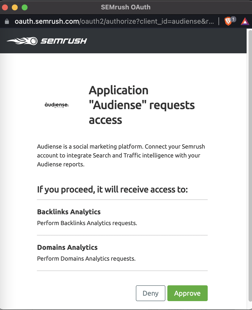 Audiense blog - Semrush OAuth