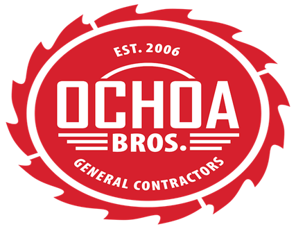 Ochoa Bros. Construction LLC's logo in white text on a red background with spikes on the edges.