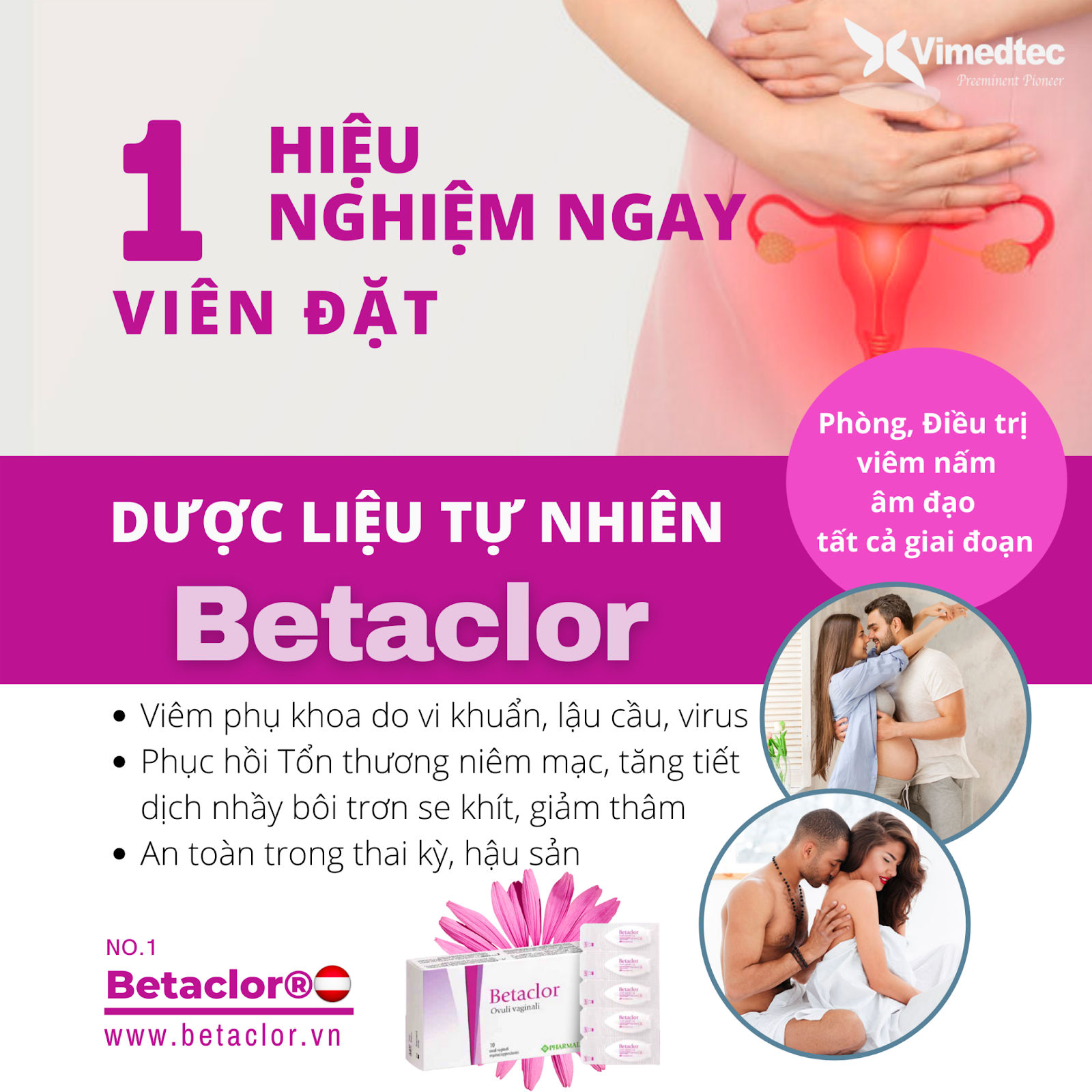 Viên đặt âm đạo Betaclor® giúp giảm mùi hôi khó chịu ở vùng kín
