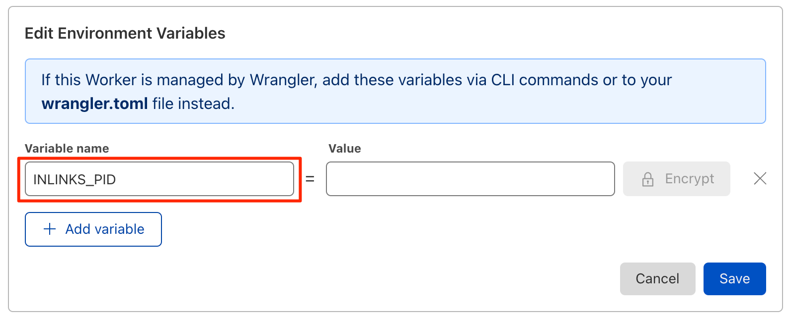 Setting the Inlinks PID into the environment variable