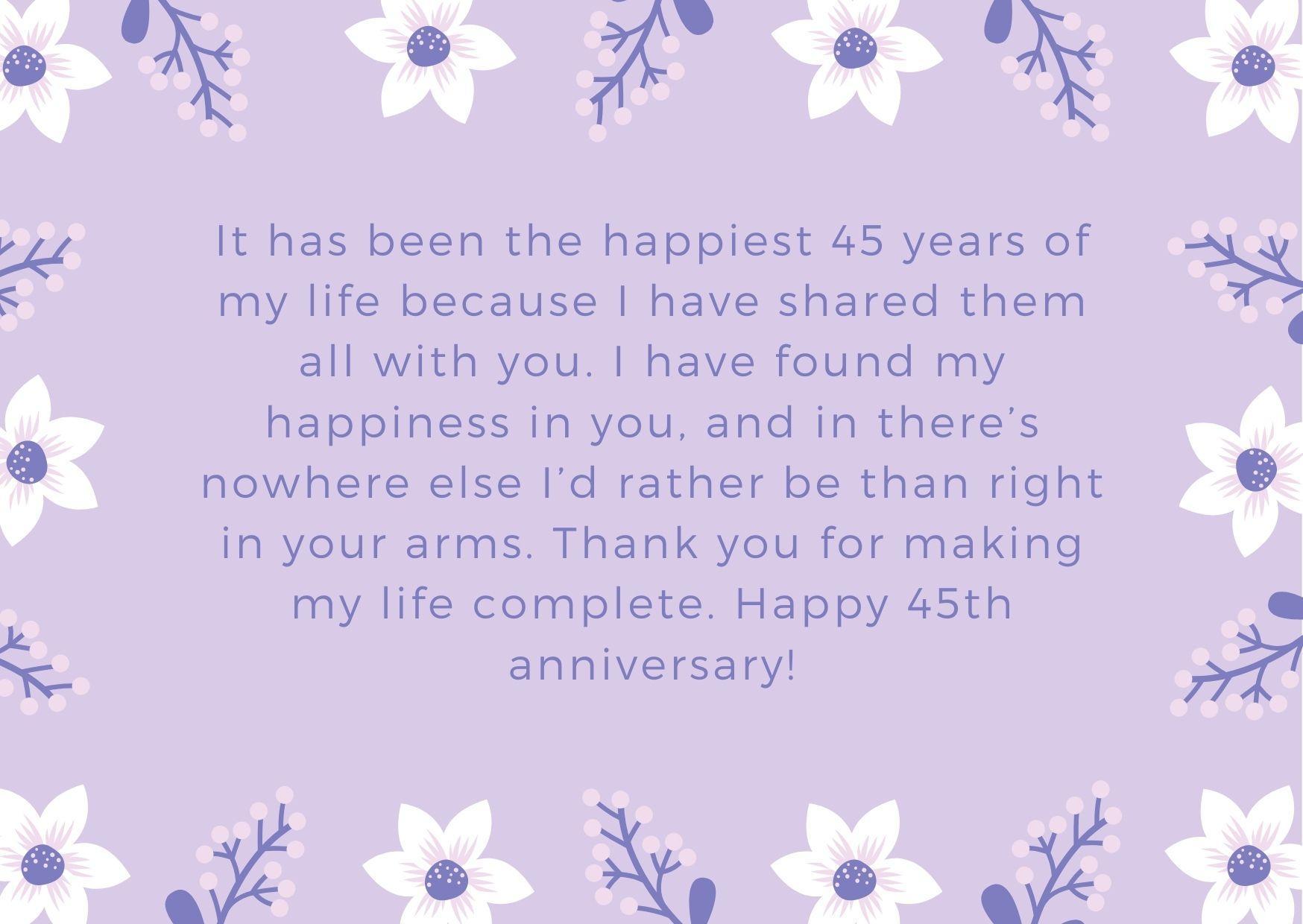 A violet 45th anniversary card for him
