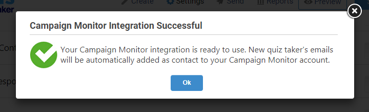 Confirmation of Campaign Monitor Integration